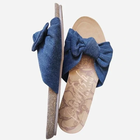 Blowfish Malibu Ginah Blue denim canvass bow tie slide in sandals 7.5 - Picture 3 of 6